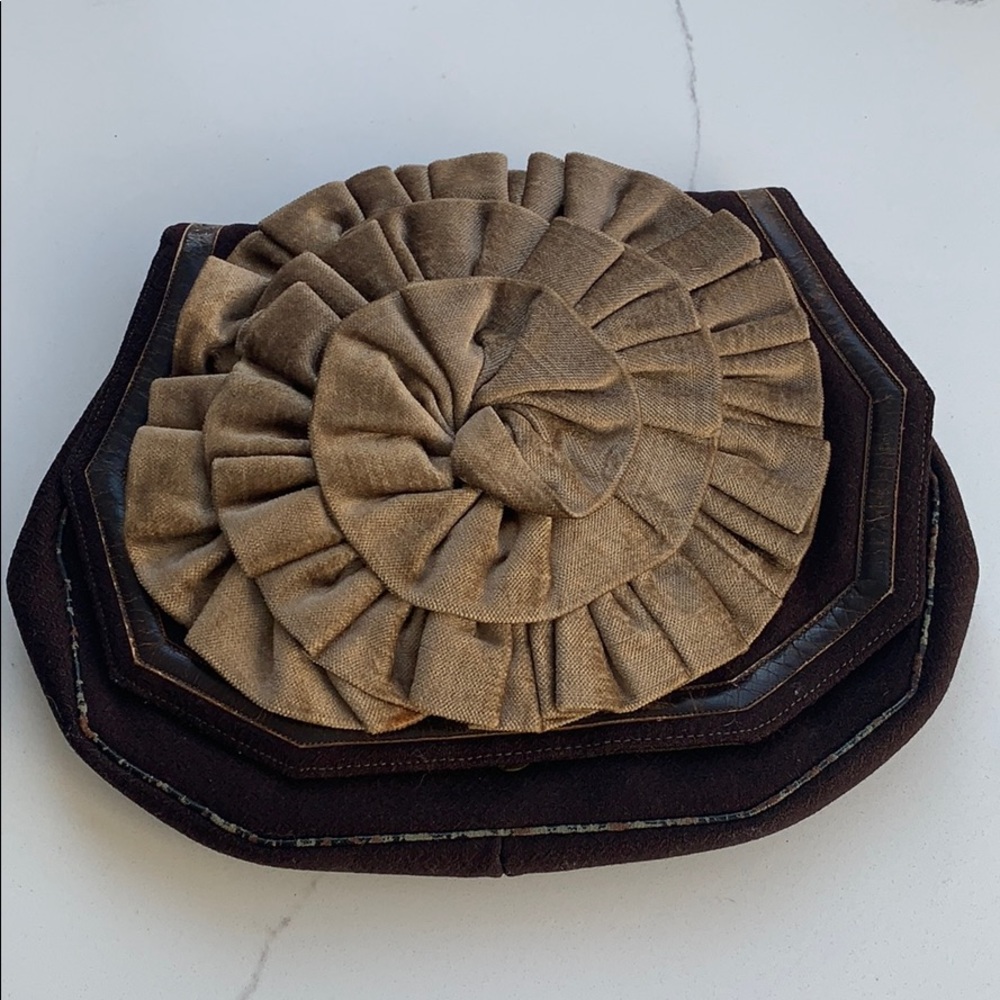 Ruffle Accent Brown & Tan Wristlet Clutch